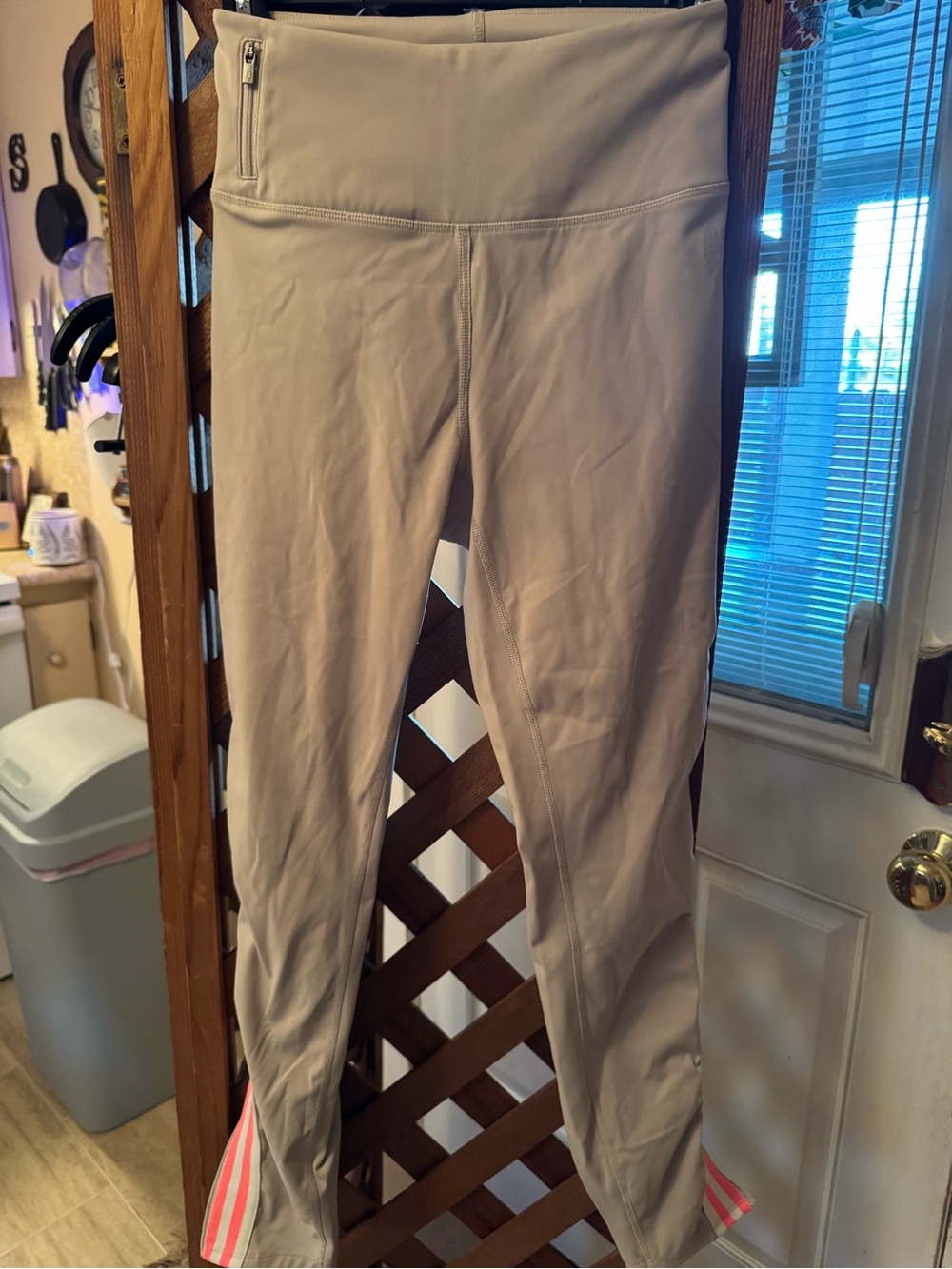 Free People Beige Leggings with Coral Stitching Accents